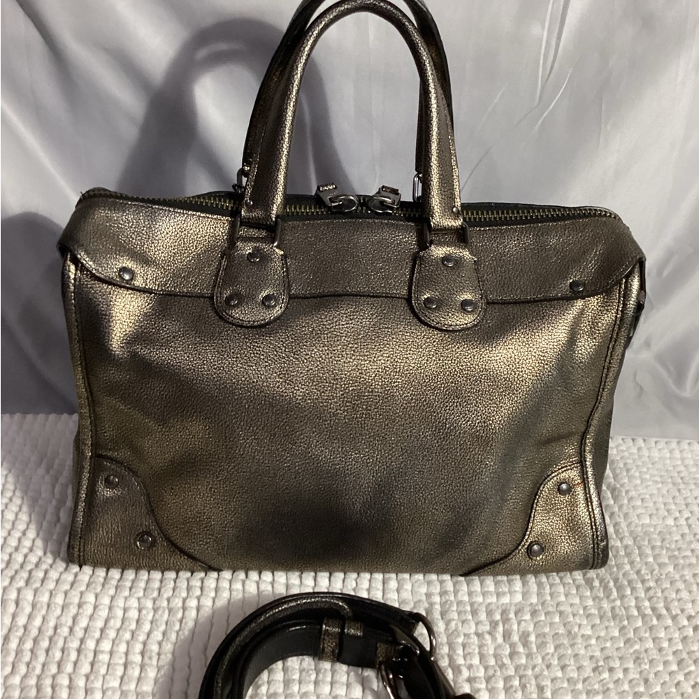 COACH Rhyder 33739 Metallic 2 Tone Leather Satchel Carryall Bag with Long Strap - Picture 6 of 12